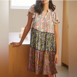Anthropologie Penrose Tiered Floral Tiered Dress, size XS